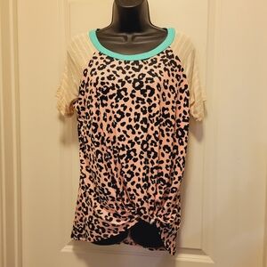 Pink-Black Aqua-Cream-White Cheetah & Striped Boutique Blouse